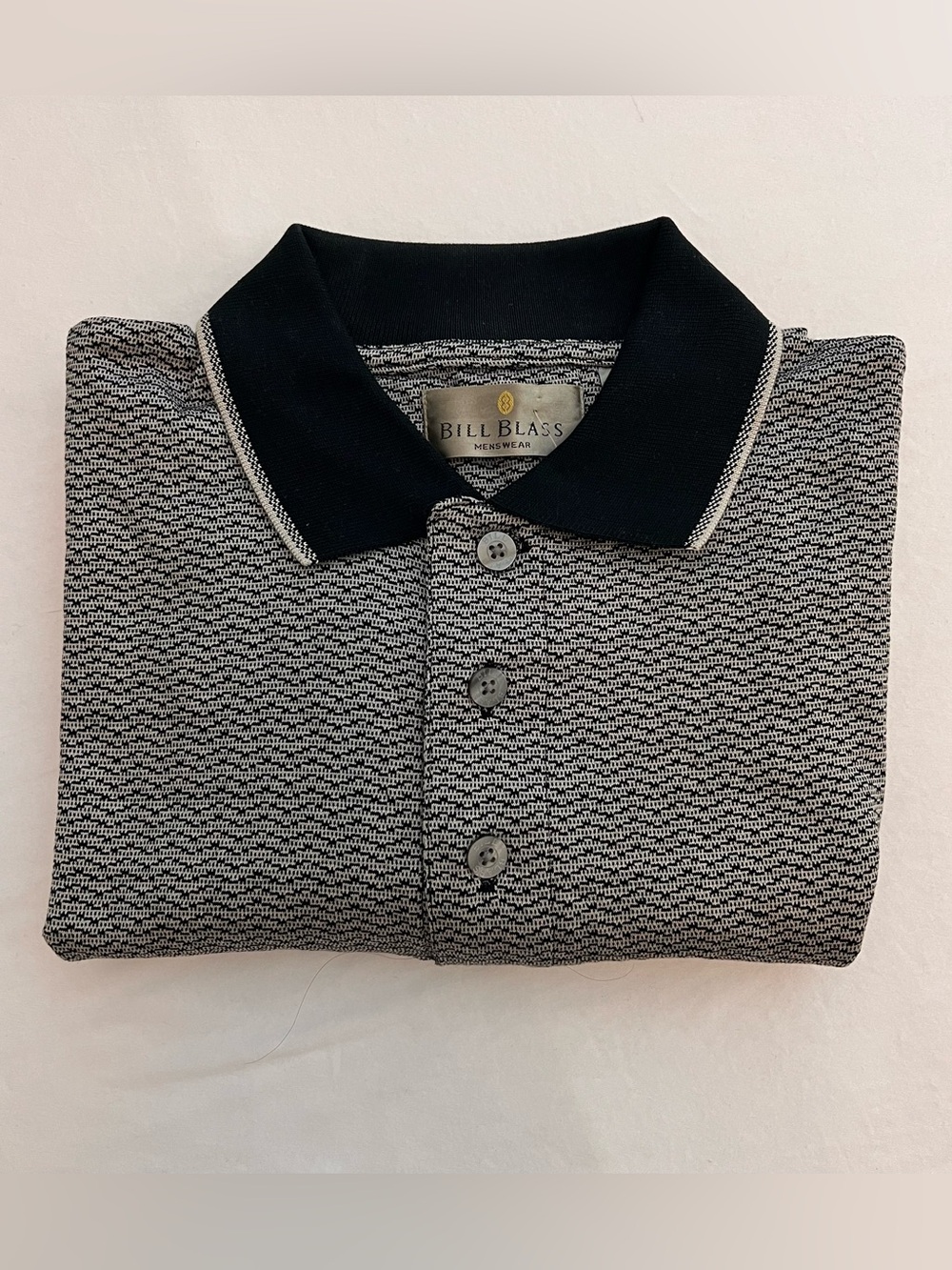 Bill Blass Vintage 90’s L Herringbone Quiet Luxury Polo with Contrast Collar